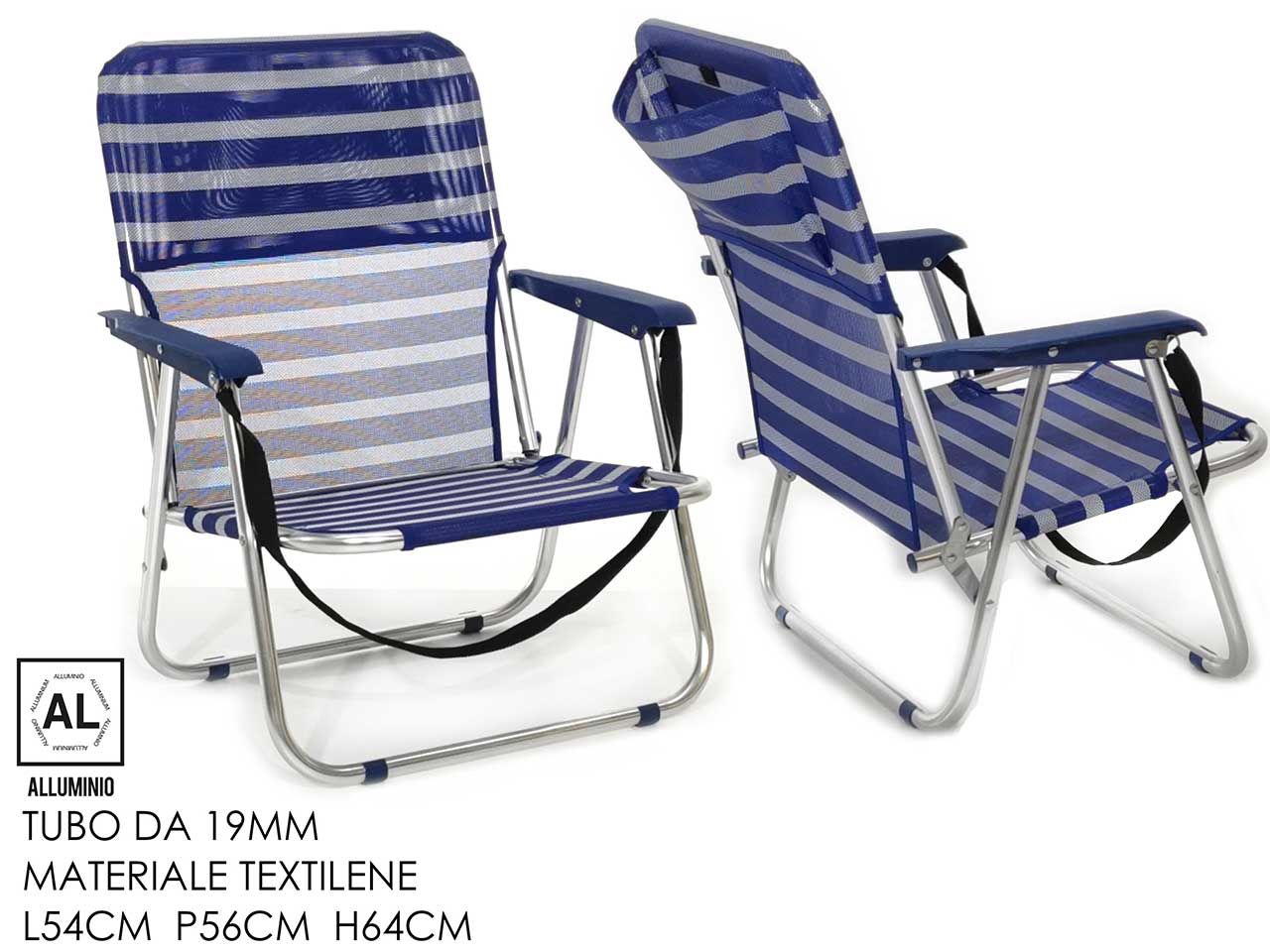 Sedia da mare rigata con tasca 54x56x64cm