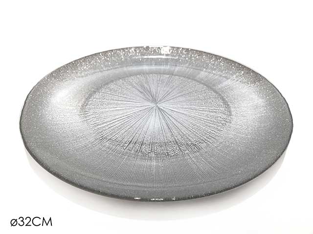 piatto 32cm silver glitter 617306