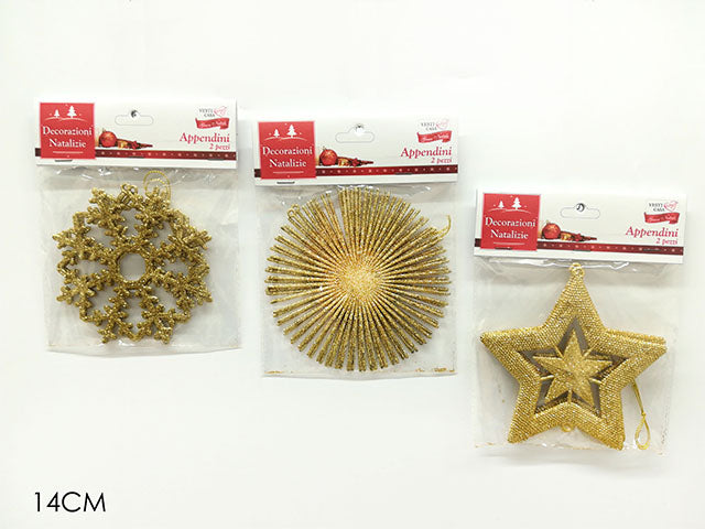 pendente natalizio glitter oro oro 14cm - 2 pezzi