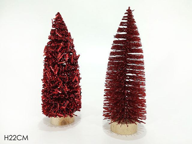 Alberello di natale senza luci rosso glitterato 22cm