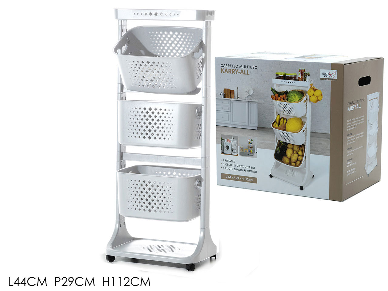 Carrello karry con ruote 44x29xh.112cm bianco