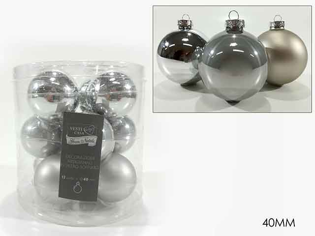 palline natalizie argento in vetro diametro 4cm - 12 pezzi