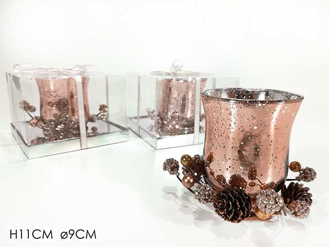porta candela con decorazione 11x9cm rosa ant.409722