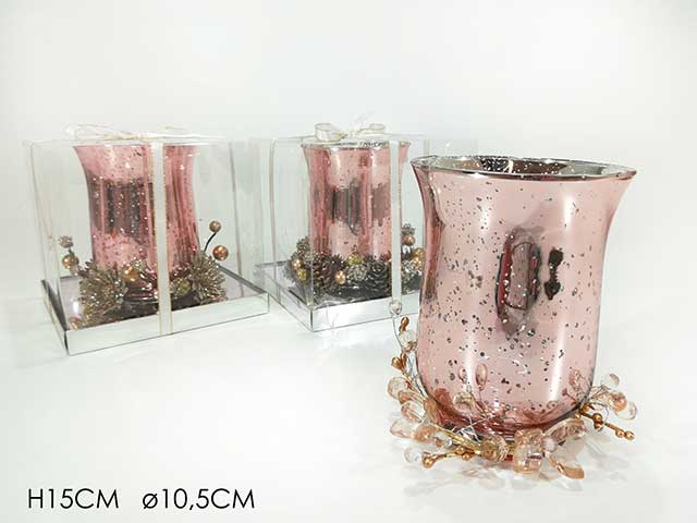 porta candela con decorazione 10,5x15cm rosa 409723