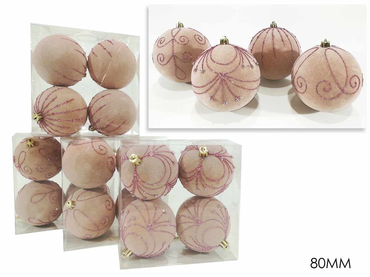 palle 4pezzi 80mm in velluto rosa