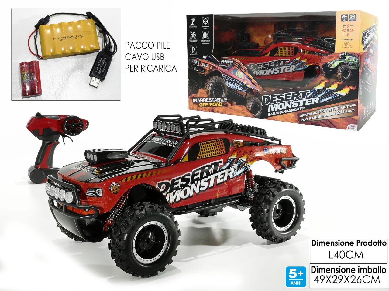 Auto radiocomandata desert monster colore rosso