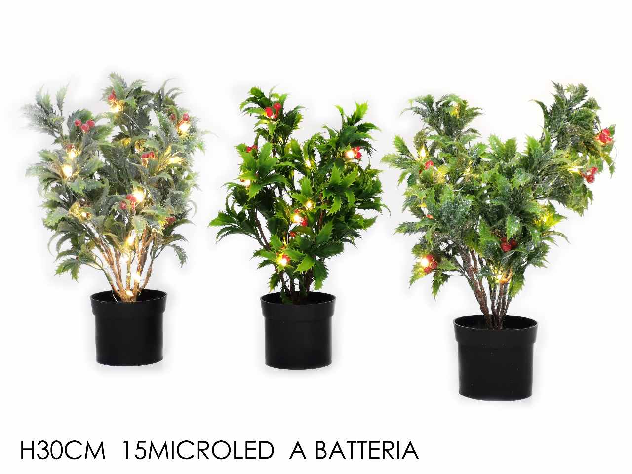 Pianta agrifoglio 30cm 15microled funzionamento a batteria 3 assortimenti