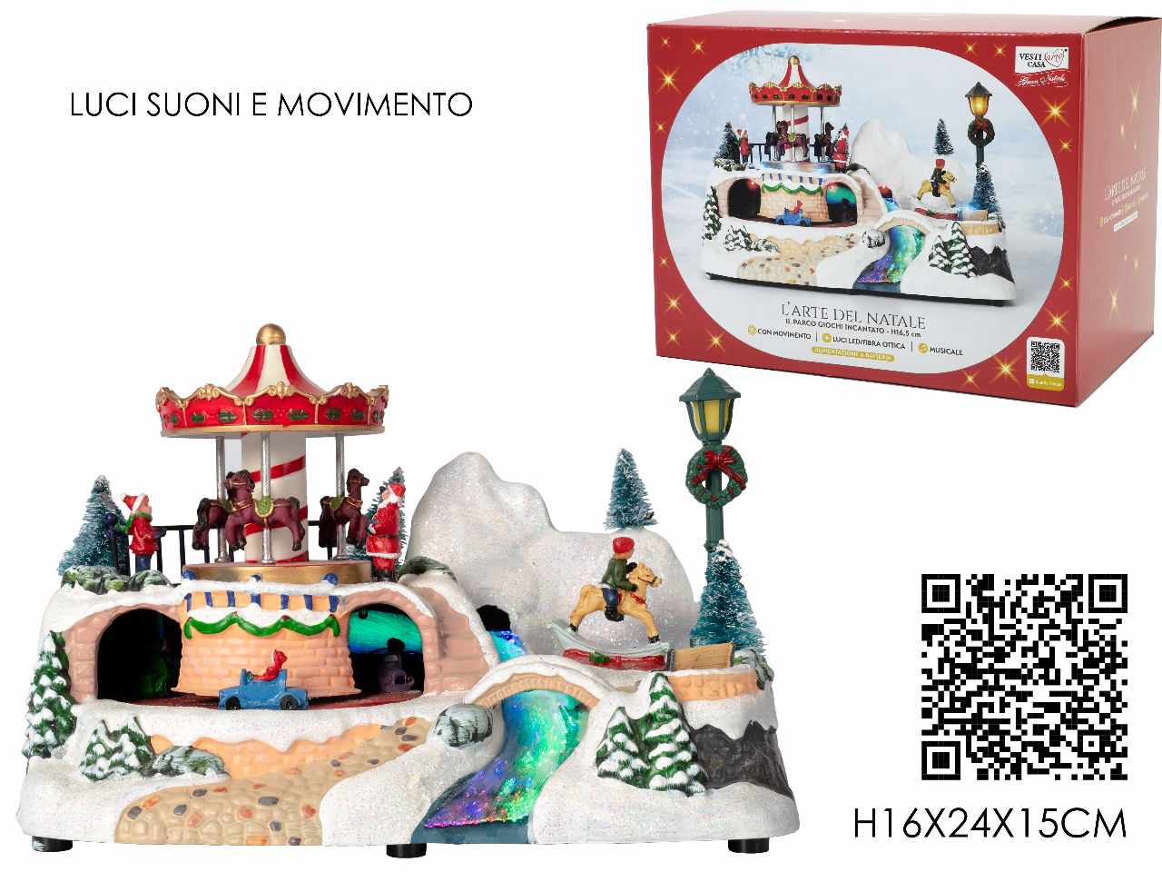 Ambientazione natalizia luna park con luci, suoni e movimenti