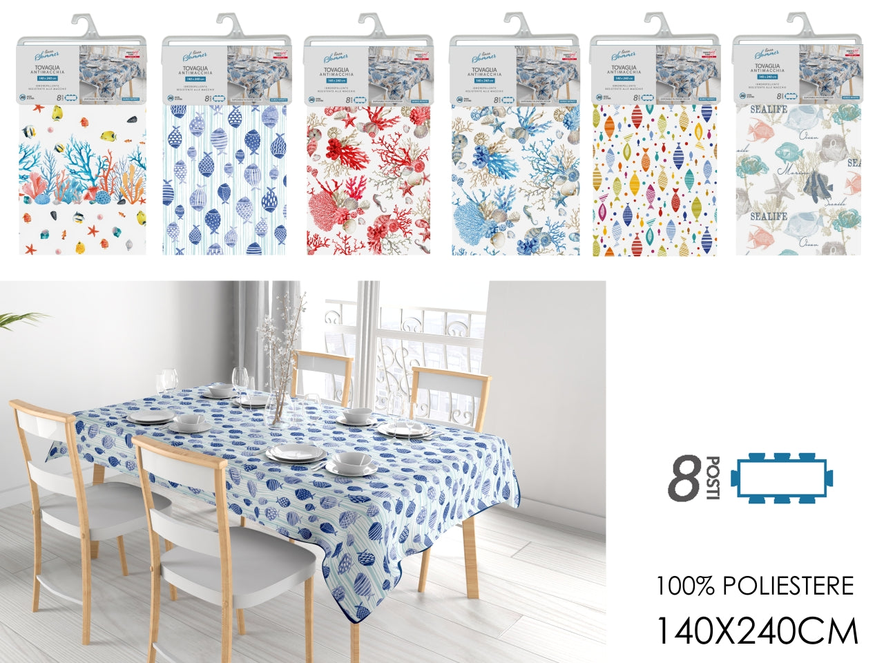 Tovaglia antimacchia decoro summer misura 140x240cm ideale per 8 posti - disponibile in 6 decorazioni