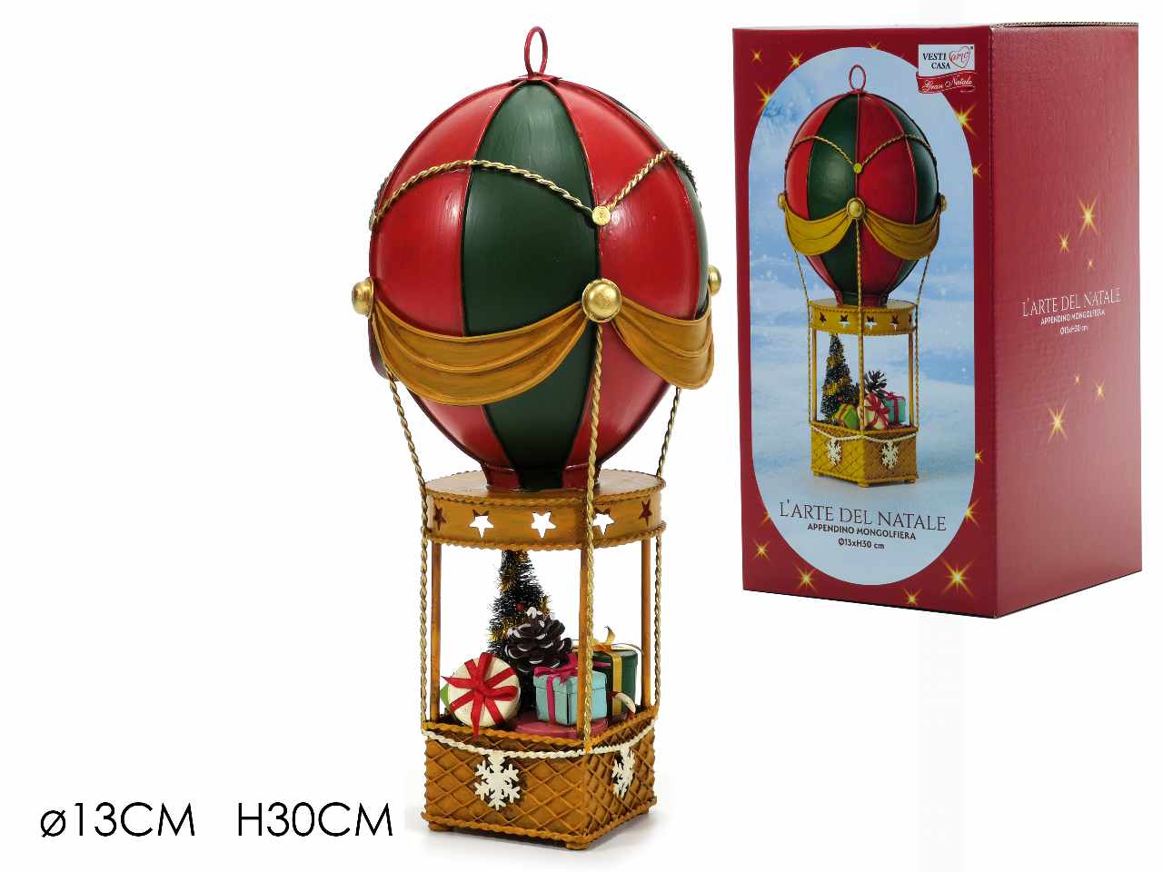 PENDENTE MONGOLFIERA CON DECORAZIONE NATALIZIA H.30CM