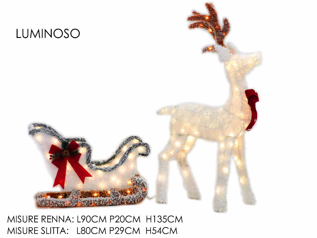 Renna con slitta h135cm luce