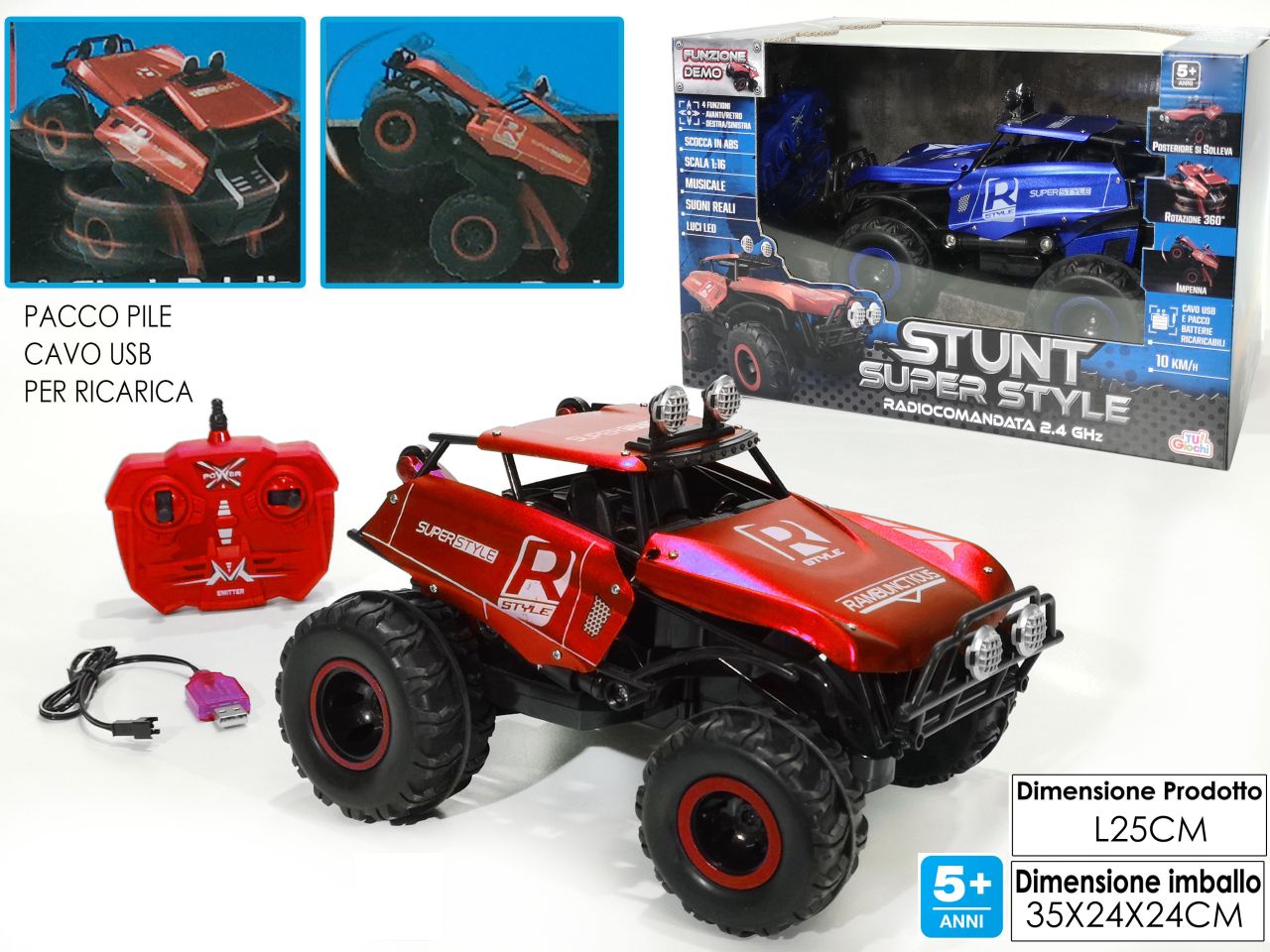 Auto stunt super style radiocomandata 360 gradi in 2 assortimenti