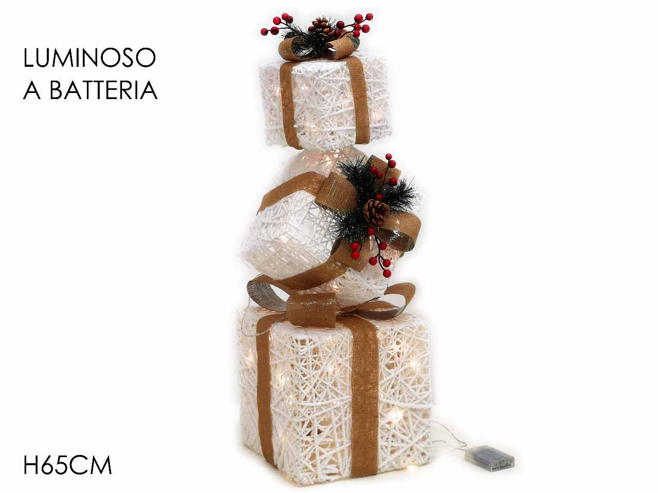 Dec. natalizia 3 pacchi h65cm b/o luce