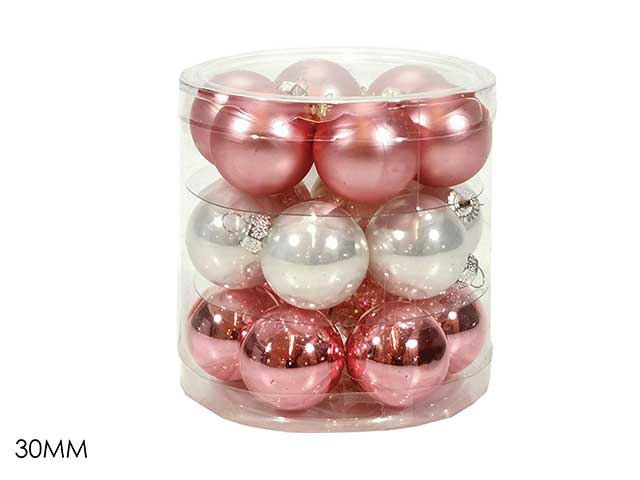 palline natalizie rosa in vetro diametro 3cm - 18 pezzi