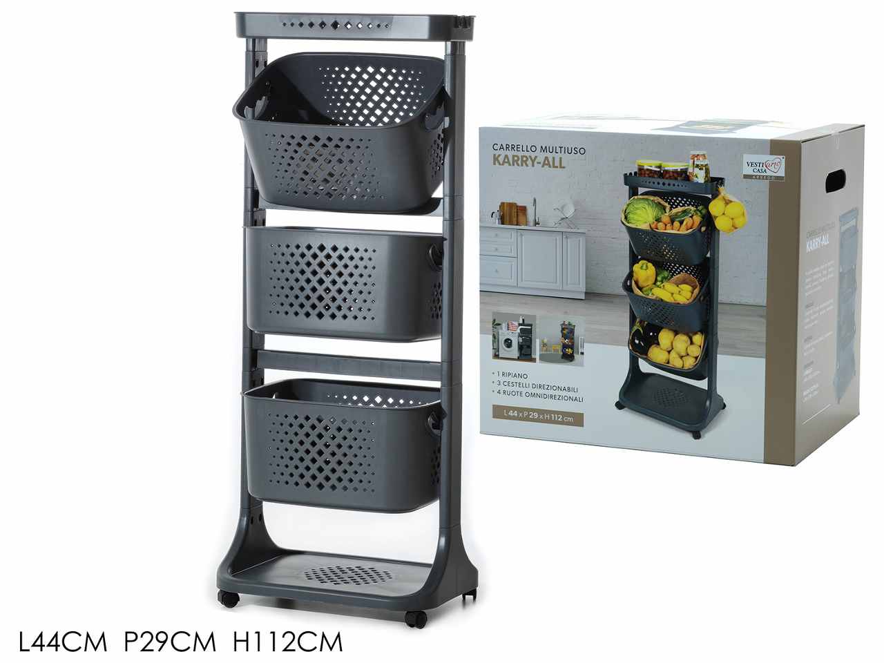 Carrello karry con ruote 44x29xh.112cm antracite