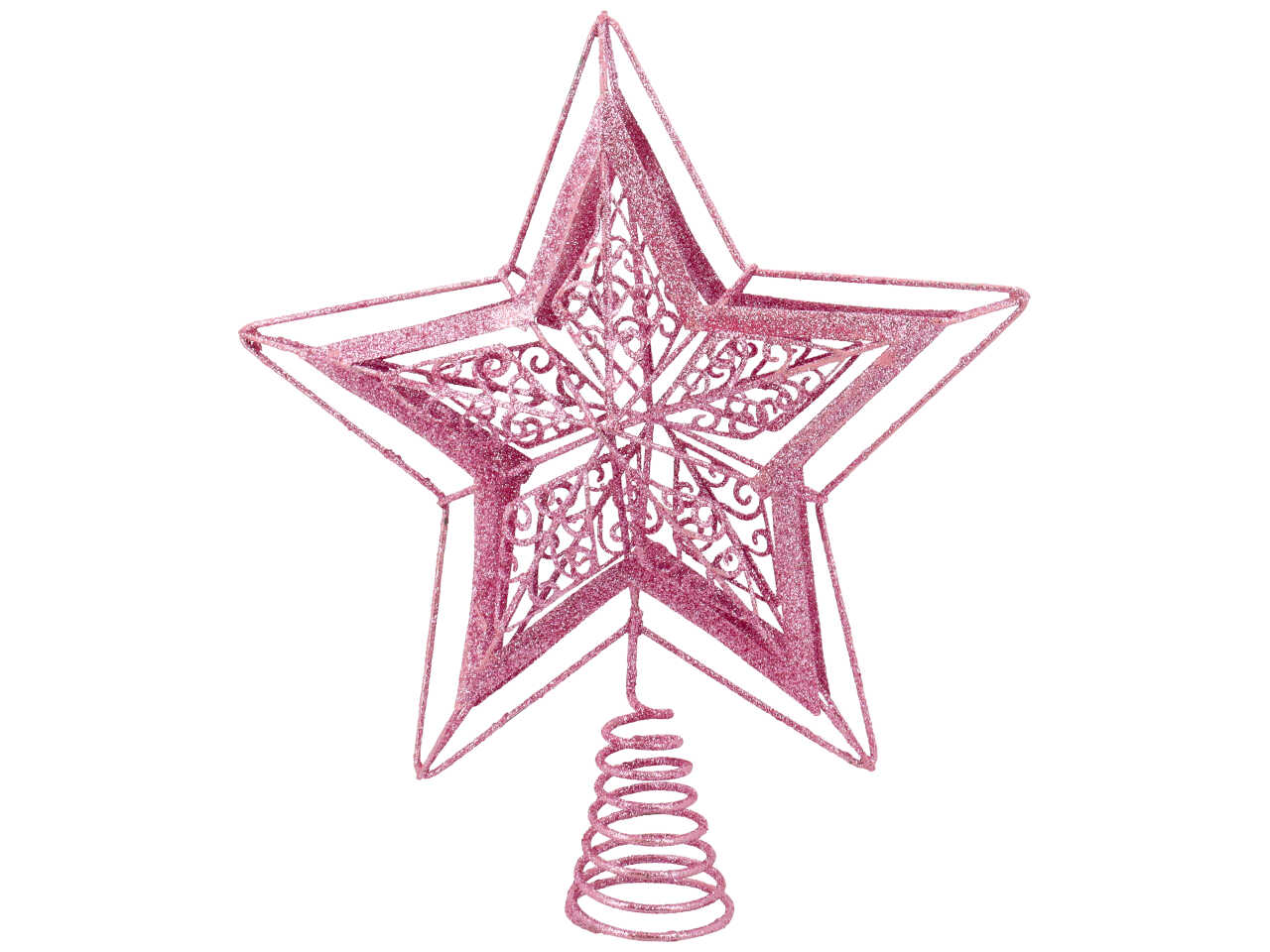 puntale stella rosa con glitter h.29,5cm