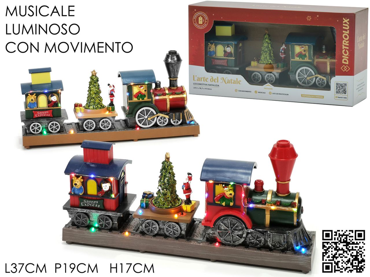 Locomotiva natalizia try-me con luci, suoni e movimento in 2 assortimenti