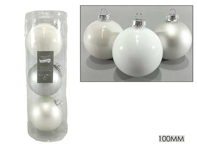 palline natalizie bianco in vetro diametro 10cm - 3 pezzi
