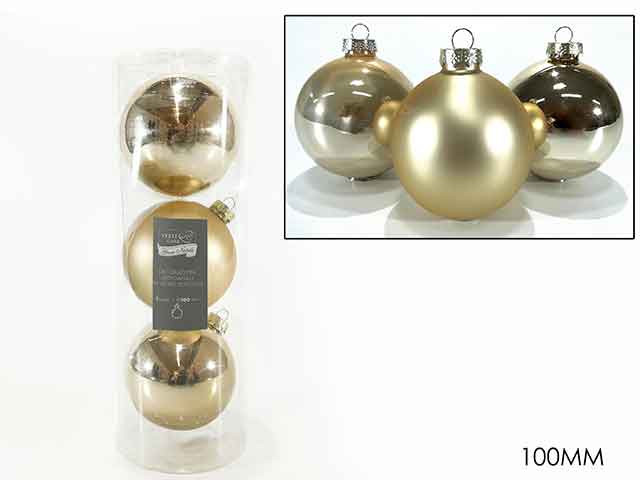 palline natalizie champagne in vetro diametro 10cm - 3 pezzi