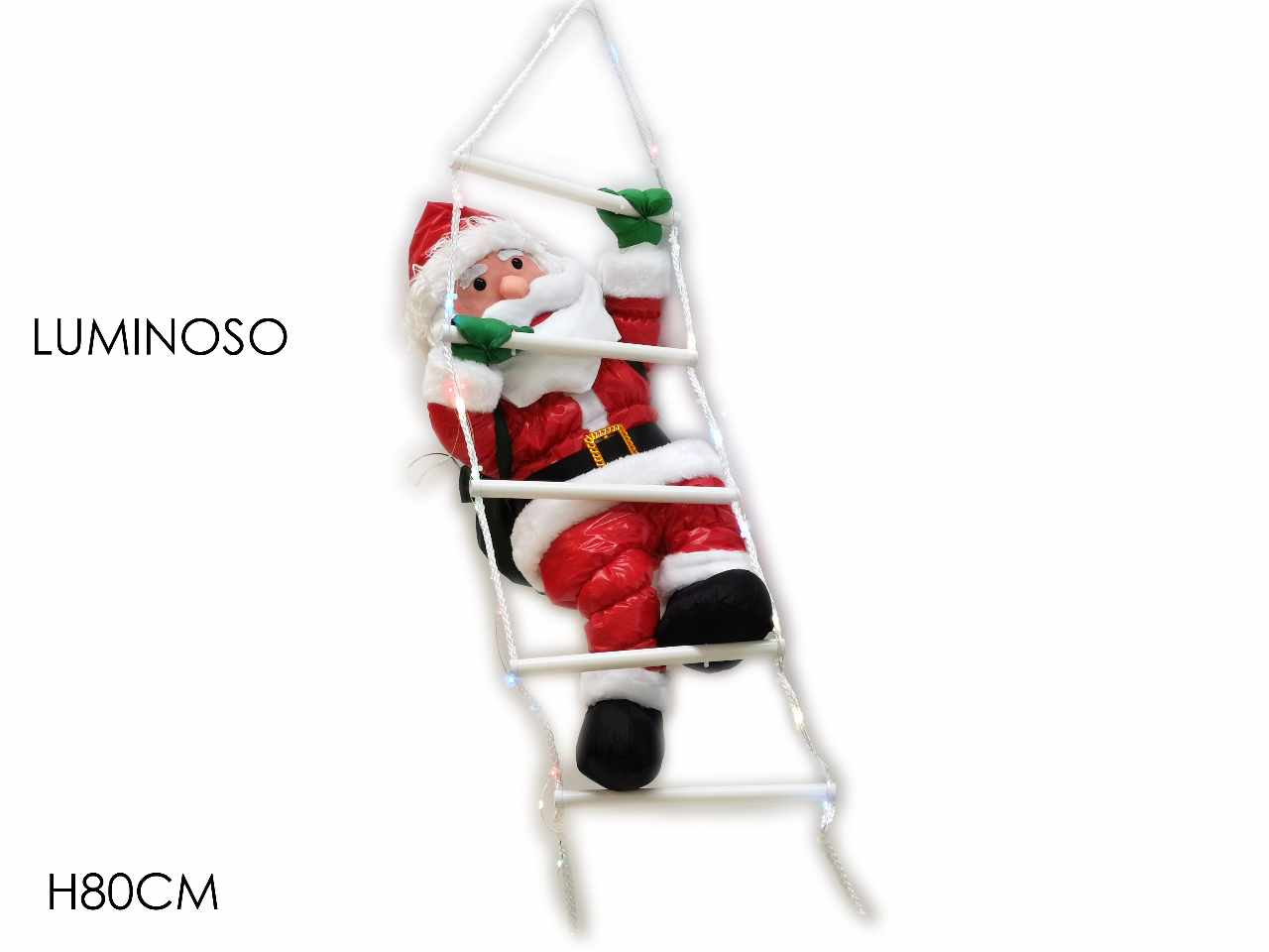 Babbo natale su scala con luce 80cm