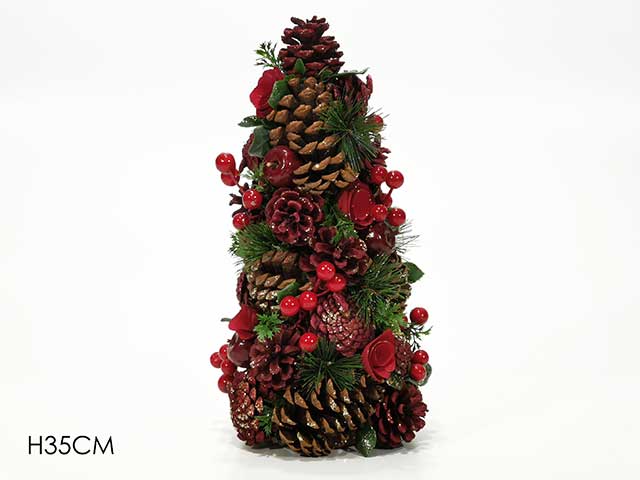 Alberello di natale senza luci con bacche rosse 35cm