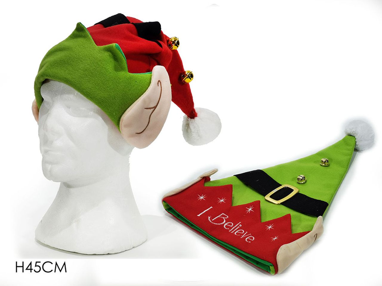 Cappello natalizio da elfo in 2 assortimenti misura h.45cm