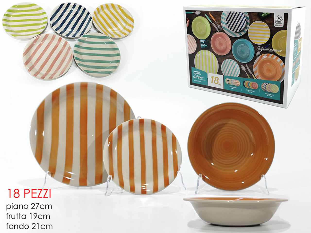 Servizio da tavola 18 pezzi stripes multicolor