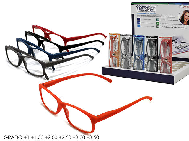 occhiali lettura premontati con astuccio rettangolare - diottrie: + 1.00 a + 3.50