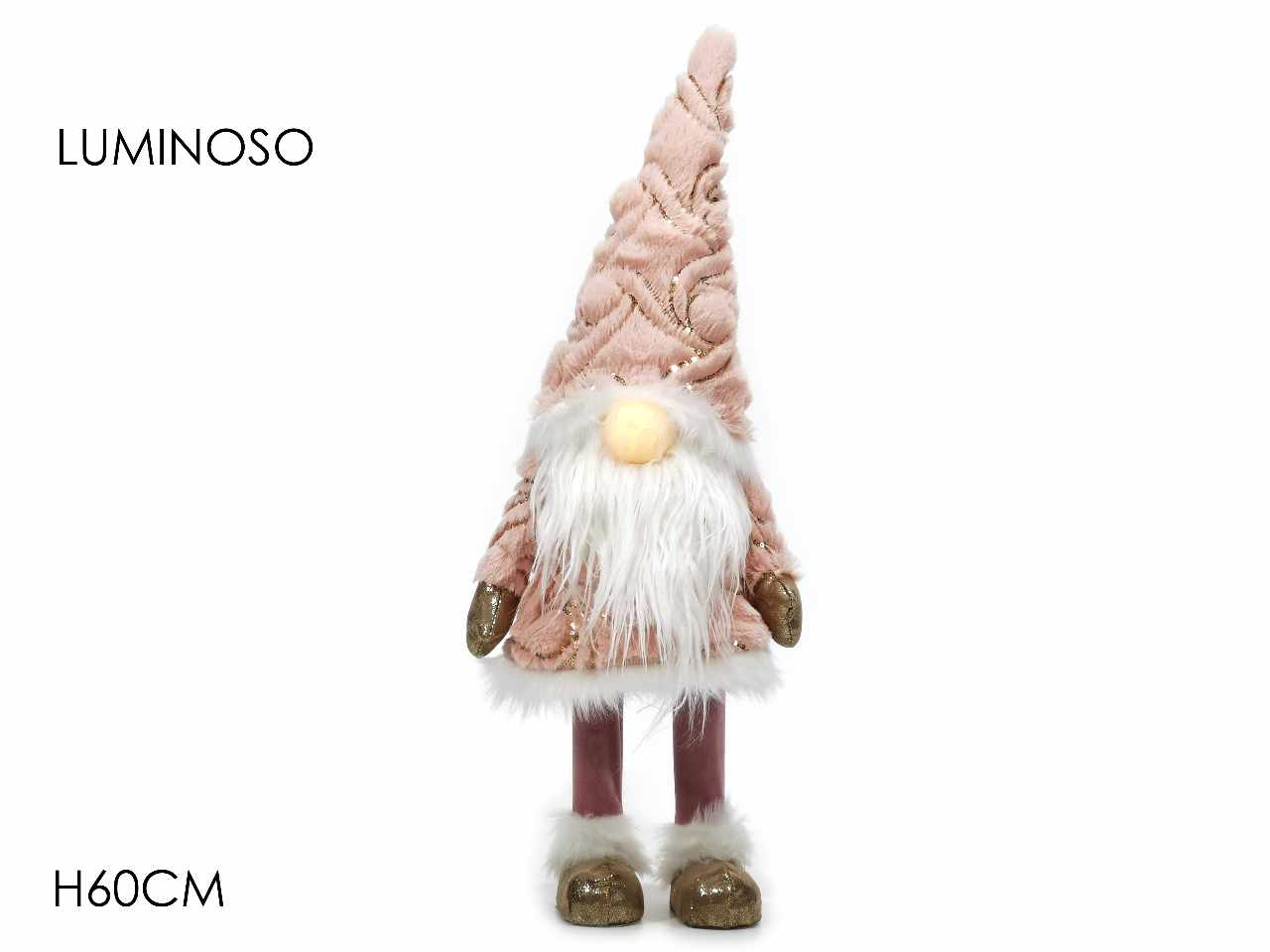 GNOMO IN PIEDI H.60CM LUCE ROSA FUNZIONAMENTO A BATTERIA