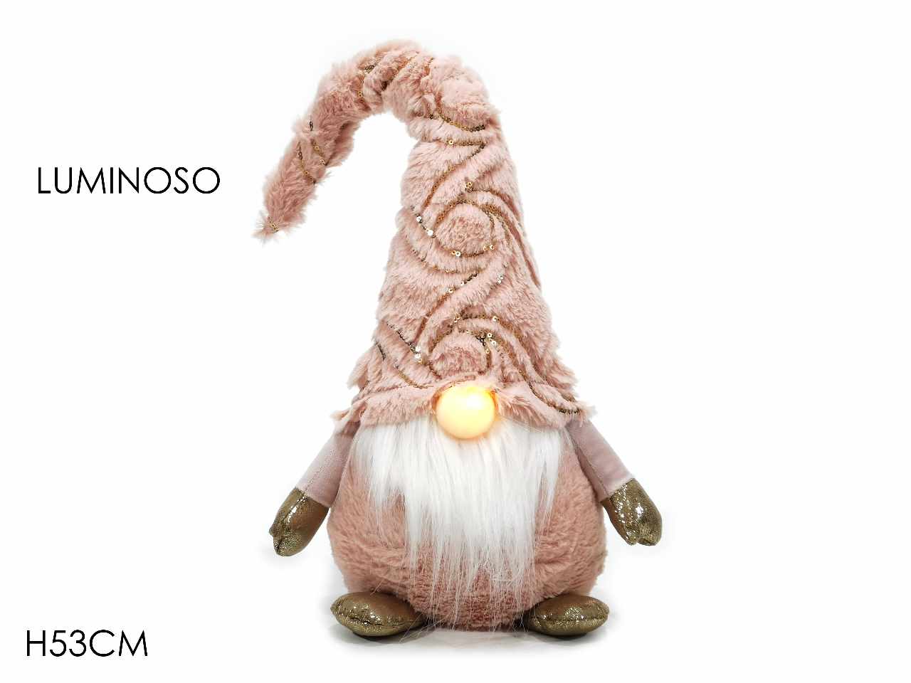 GNOMO SEDUTO H.53CM CON LUCE ROSA FUNZIONAMENTO A BATTERIA