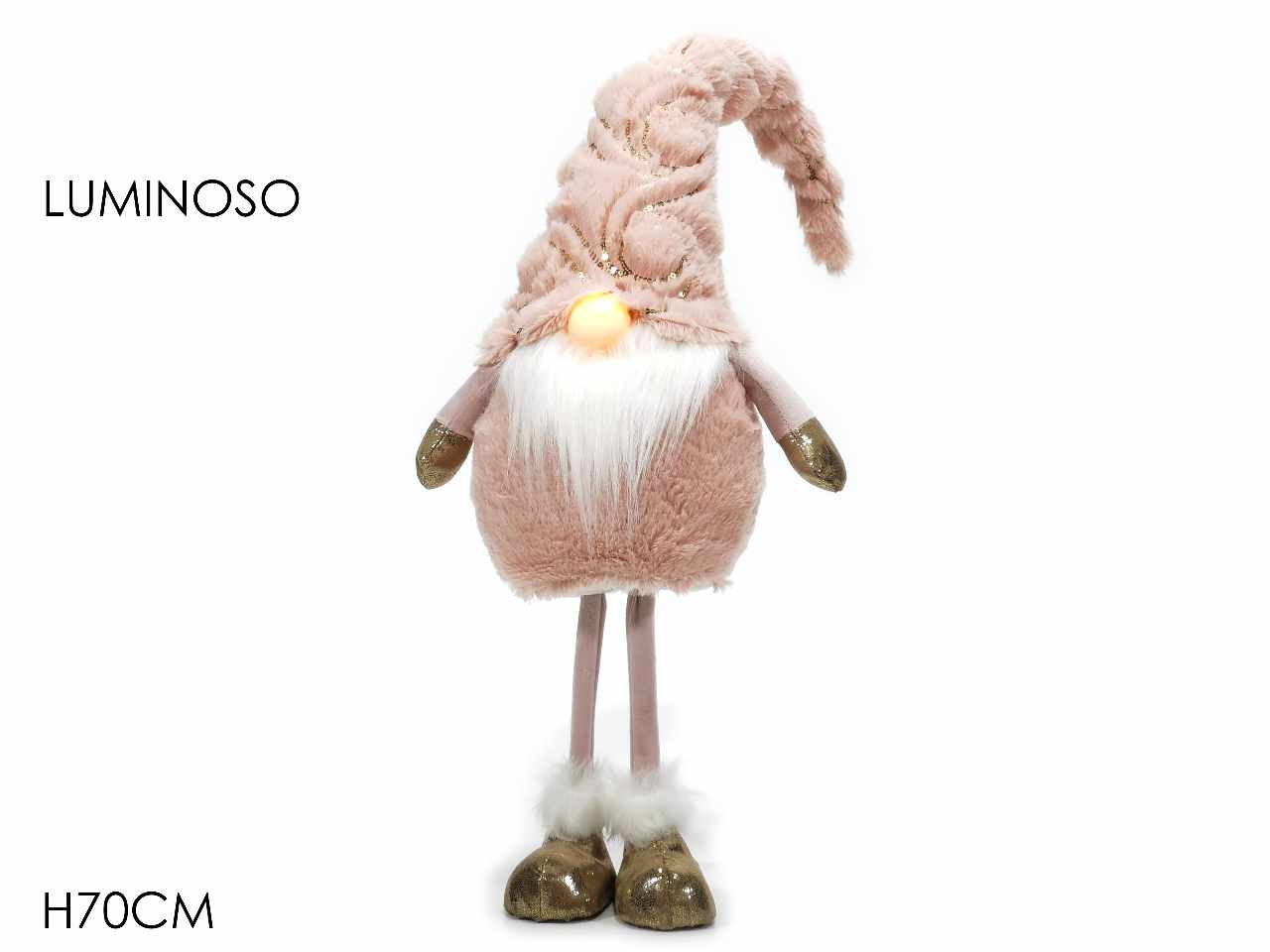 Gnomo in piedi h.70cm luce rosa funzionamento a batteria