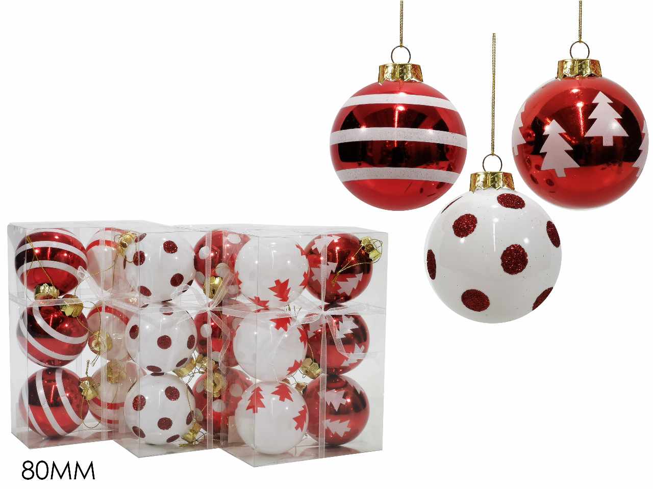 PALLE 6 PEZZI 80MM BIANCO E ROSSO 3 ASSORTIMENTI