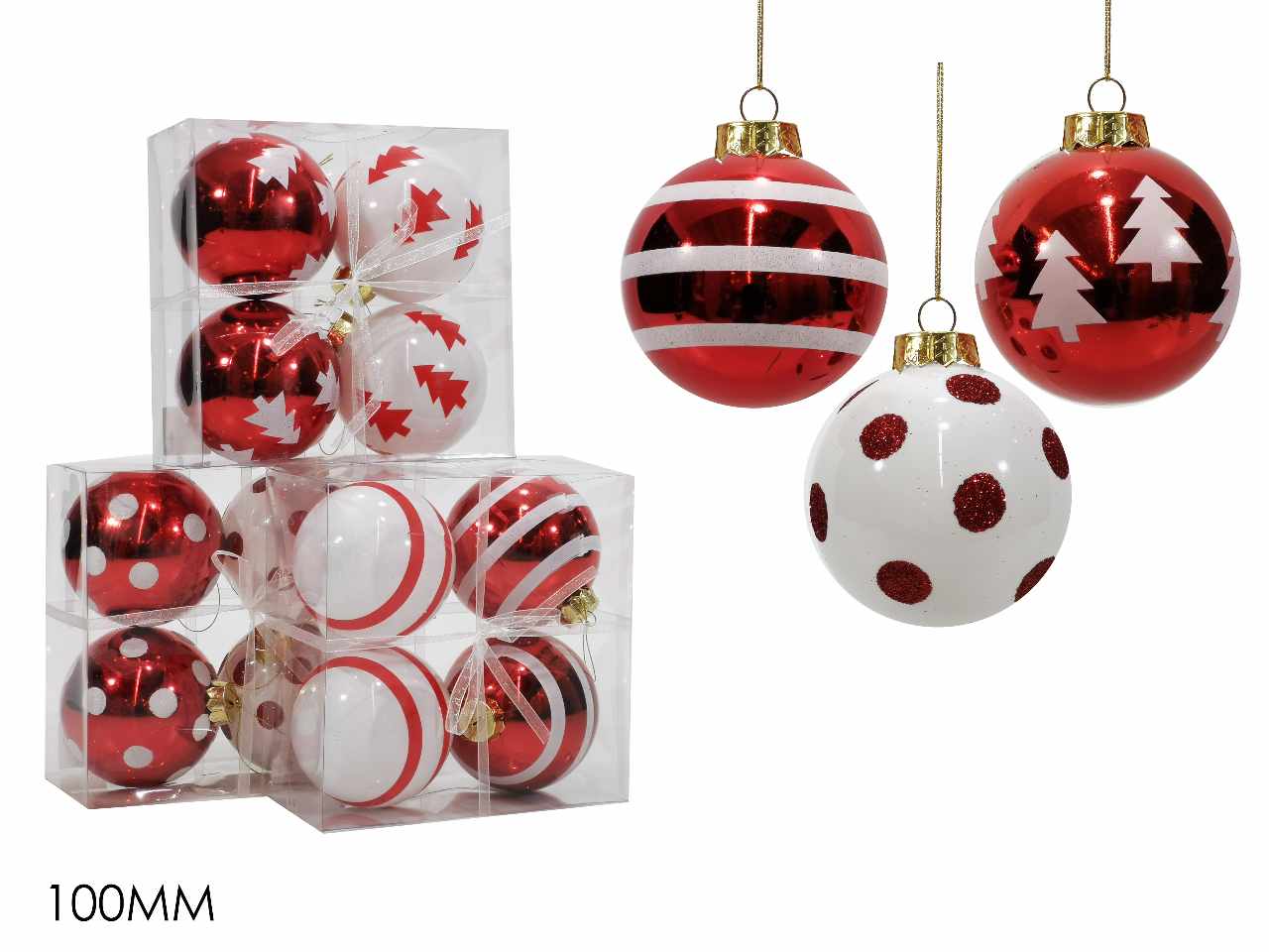 palle natalizie 4 pezzi 10cm bianche / rosse 3 assortimenti