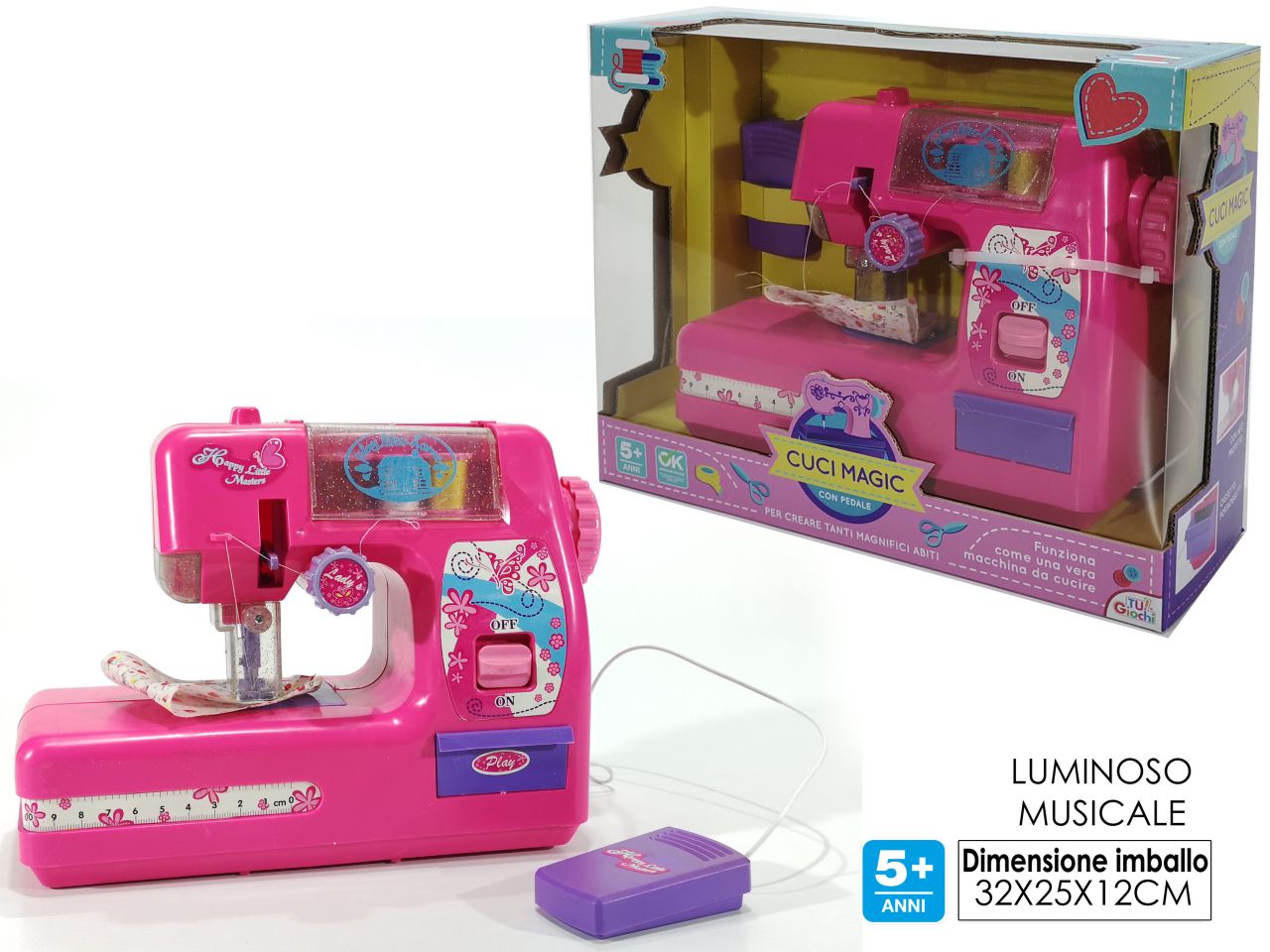 Macchina da cucire cuci magic funzionamento a batterie con luci e musica