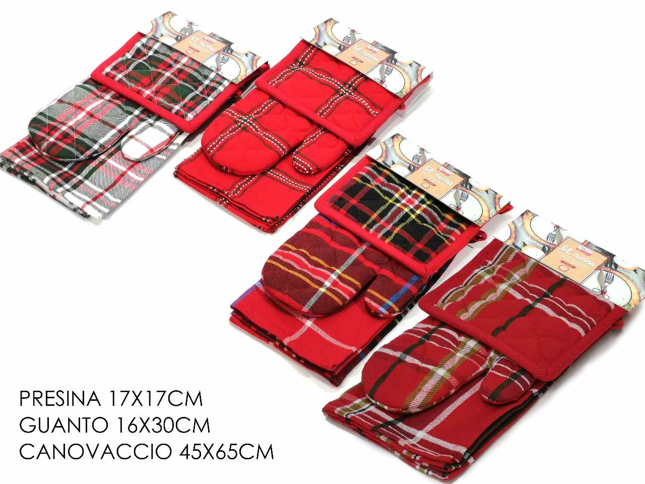 Presina con guantoni e strofinacci scozzese