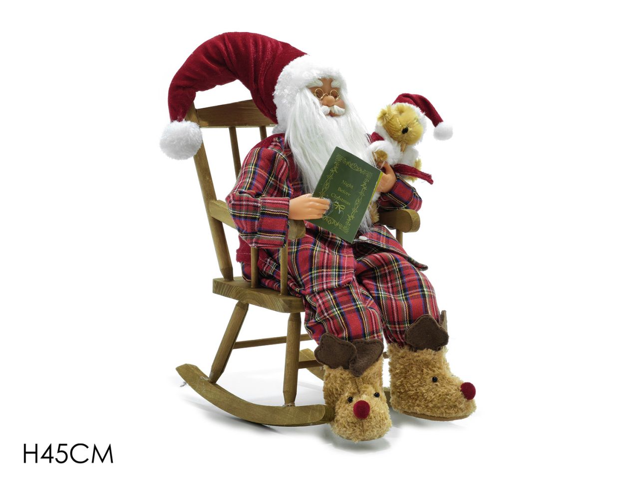 Babbo natale misura h.45cm con sedia a dondolo a quadri