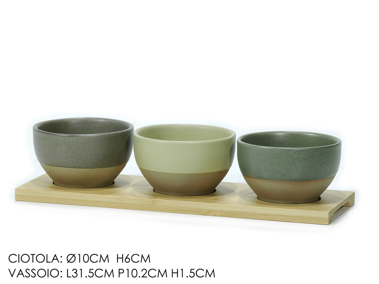 Set da 3 ciotole con vassoio in bamboo