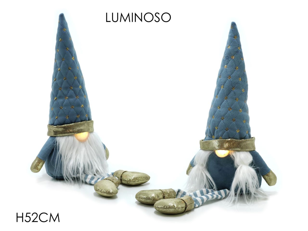 Gnomo seduto misura h.52cm con luce blu in 2 assortimenti