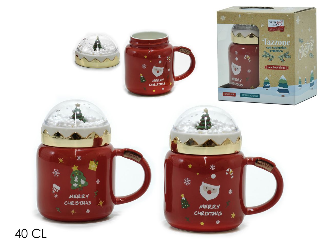 Tazza capacita' 40cl con coperchio in porcellana in 2 assortimenti