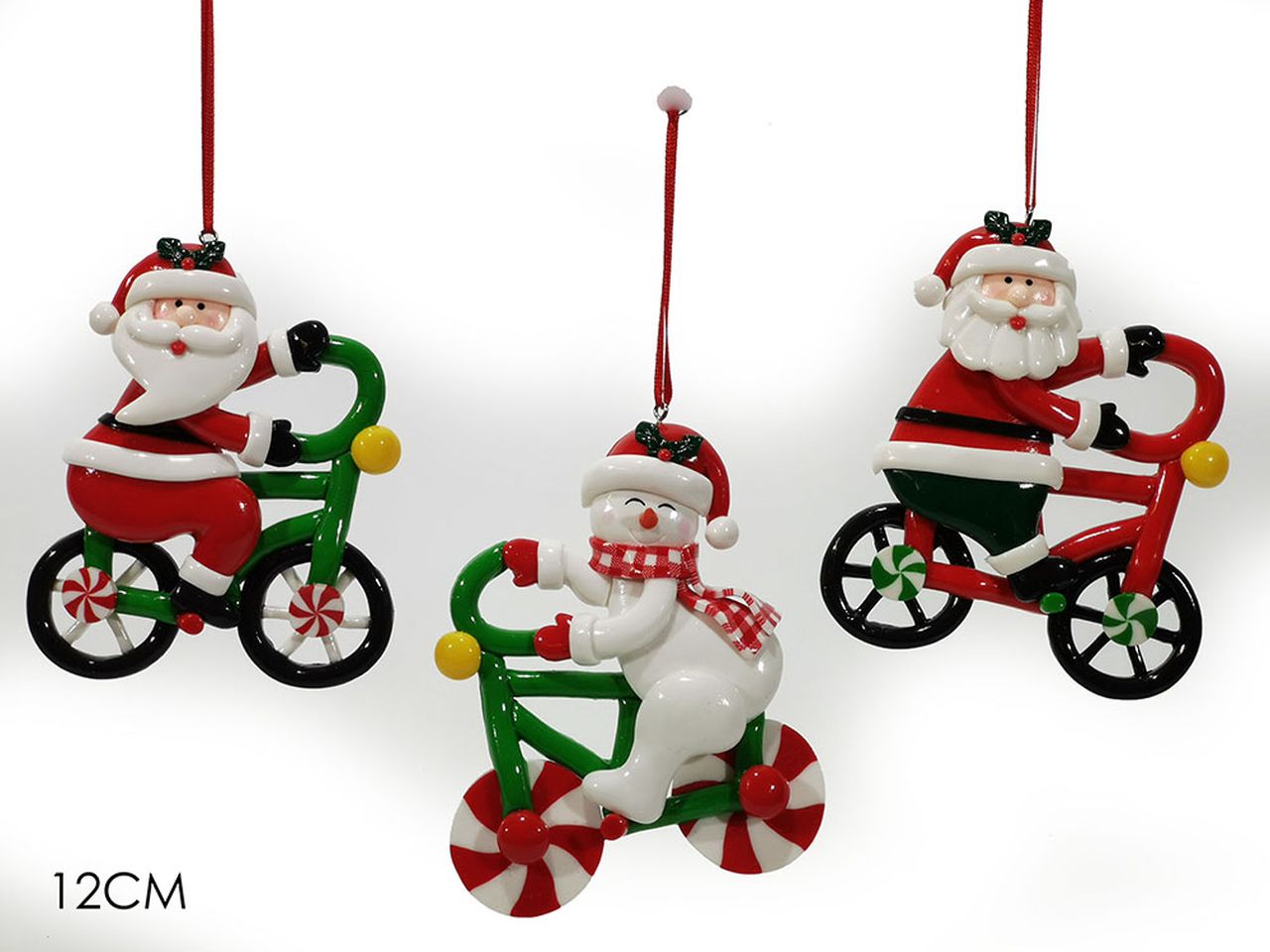 Appendino personaggi natalizio su bici misura 10x12cm in 3 assortimenti