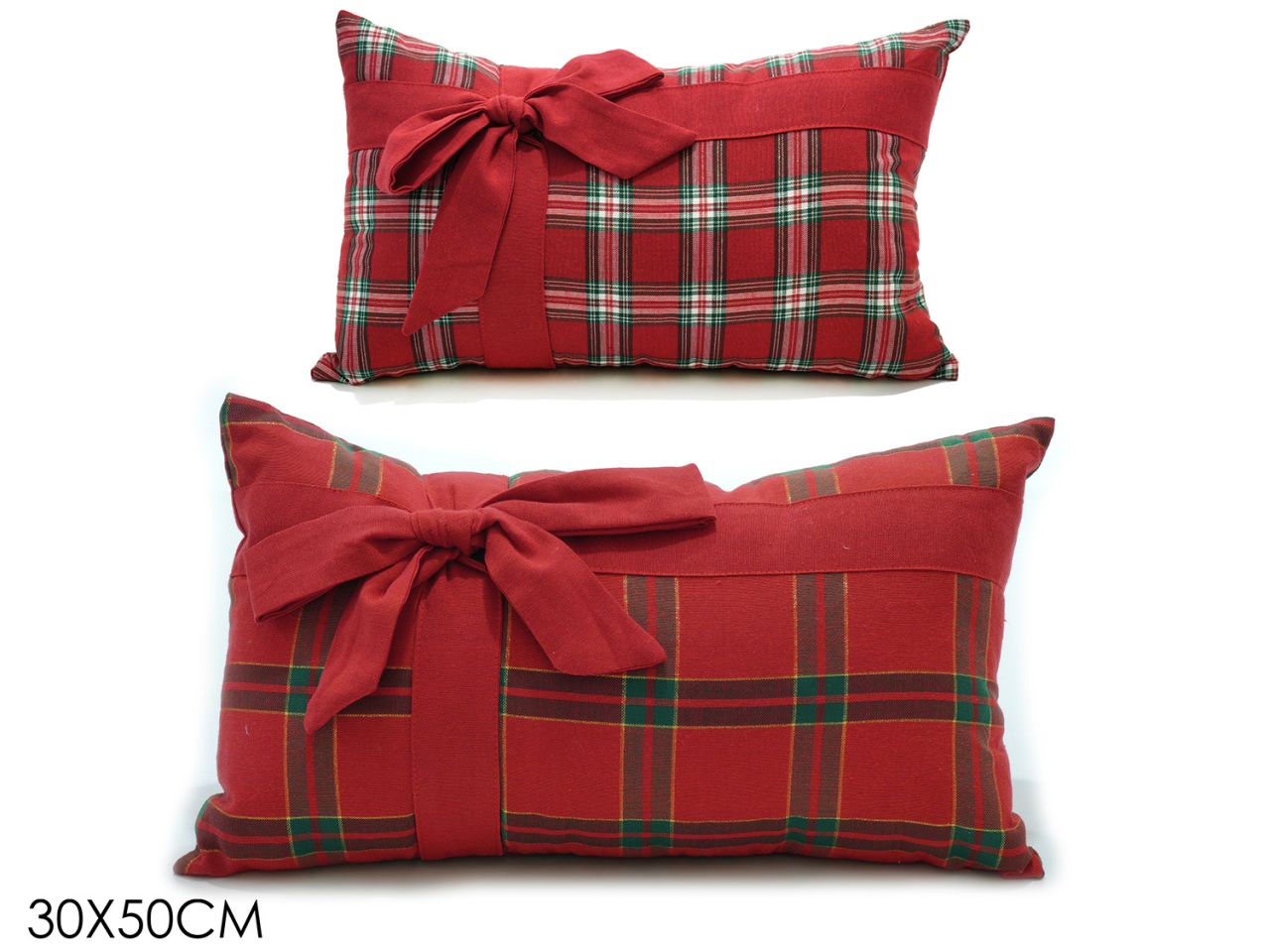 Cuscino misura 30x50cm fantasia scozzese con fiocco in 3 assortimenti