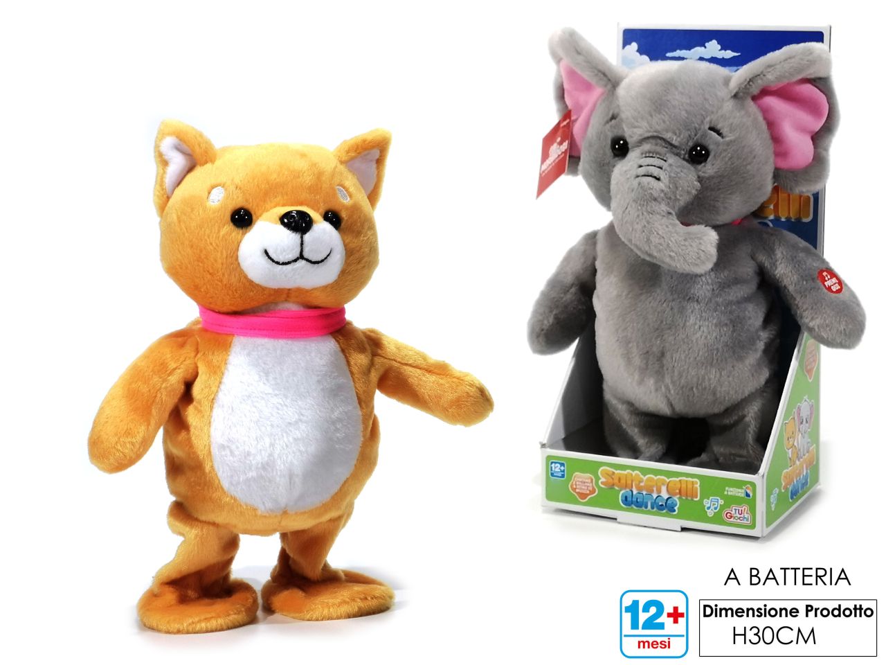 Animale h30cm funzionamento a batteria con movimento e musica in 2 assortimenti