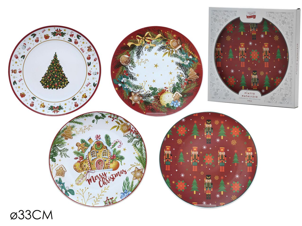 Piatto decorativo natalizio misura 33cm in 4 assortimenti