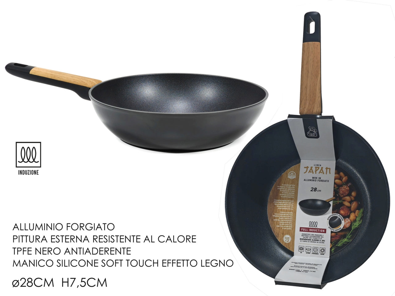 Padella/wok misura d.28cm japan a induzione