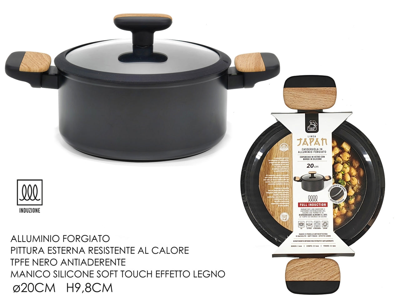 Casseruola misura d.20cm japan con 2 manici e coperchio