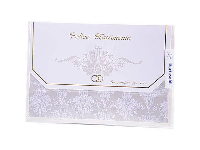 biglietto matrimonio porta soldi bianco con inserti dorati
