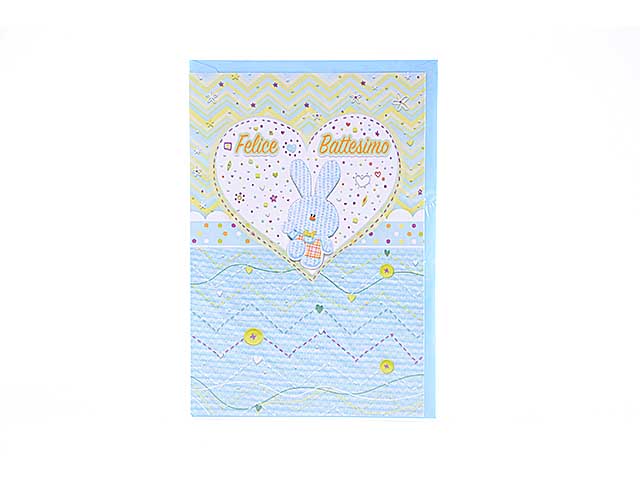 biglietto battesimo celeste 9x9x31 cm