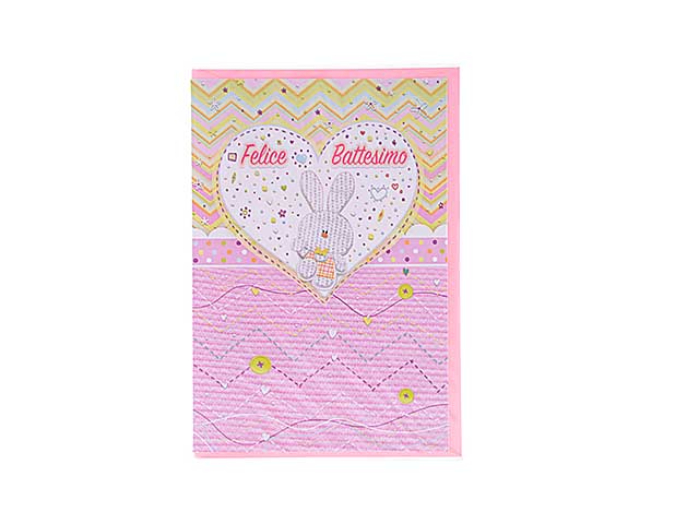 biglietto auguri battesimo rosa 9x9x31 cm