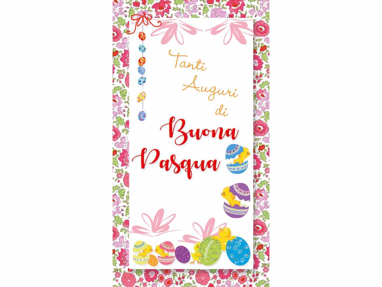 Biglietto buona pasqua midi con cornice fiorita