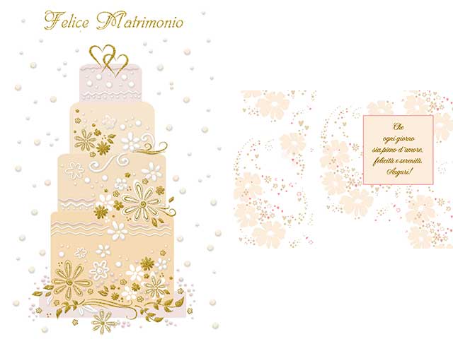 Biglietto auguri matrimonio bianco con decori oro-rosa